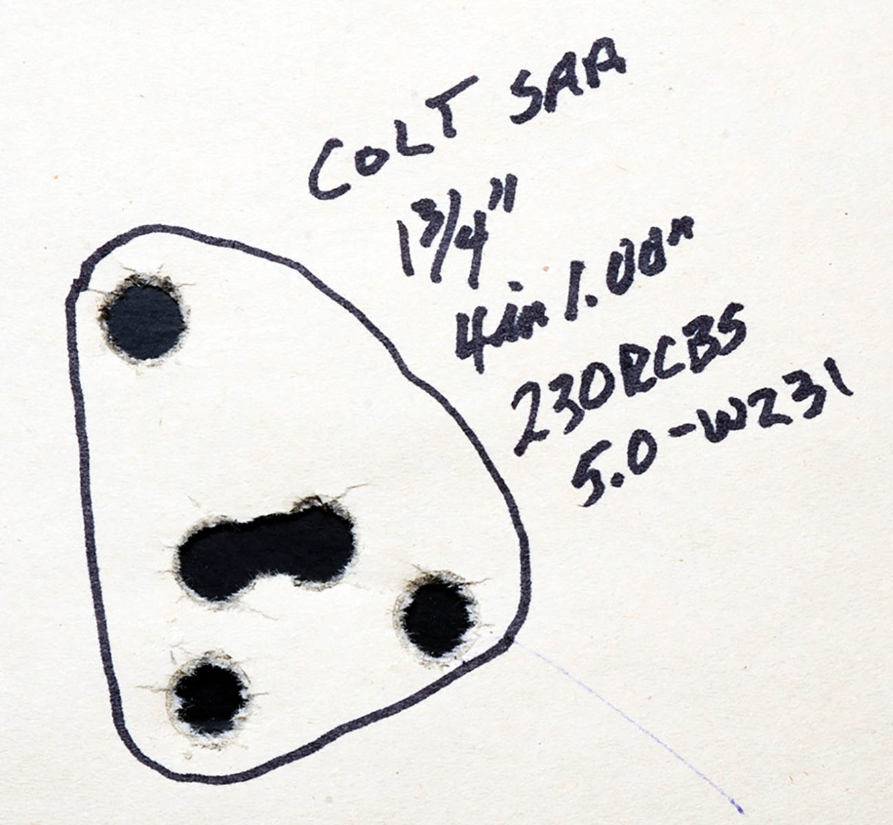 This was the best group fired at 25 yards with the Colt SAA.